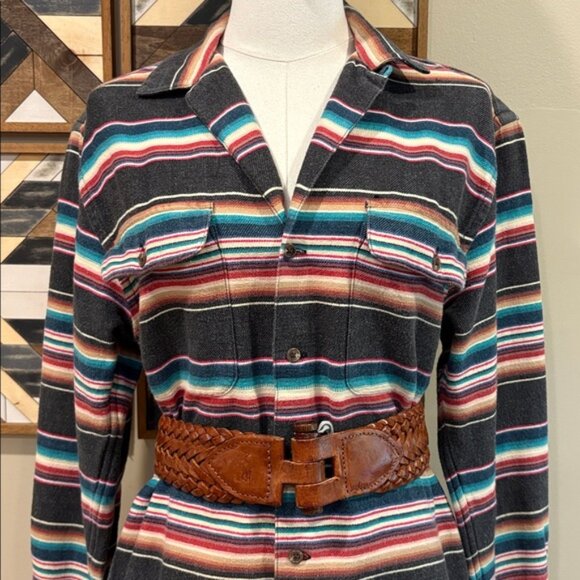 Vintage Ralph Lauren Hand Woven Cotton Southwestern Button Down Shirt sz Medium - Picture 2 of 12